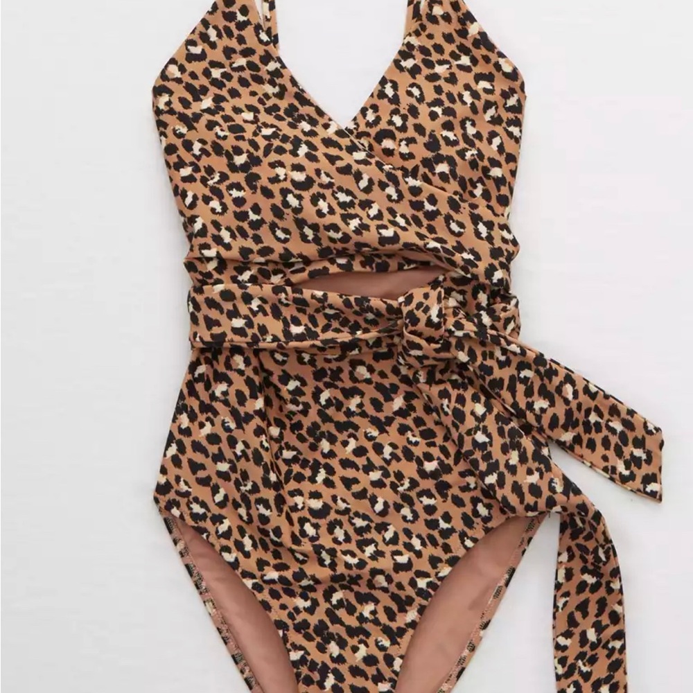 Aerie Leopard Wrap One Piece Swimsuit